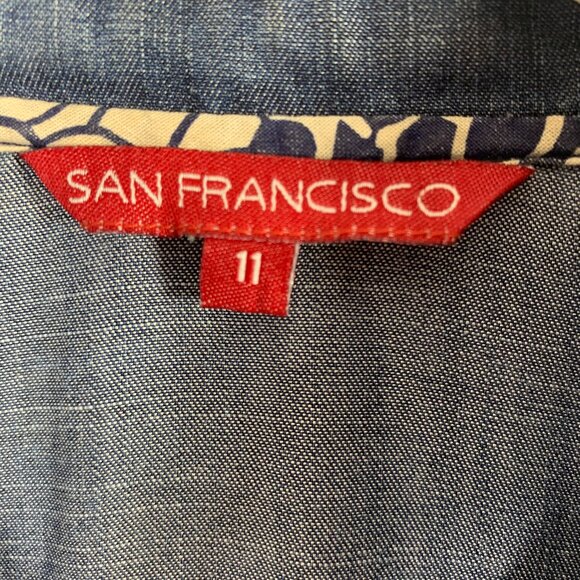 utility denim blue jean style jacket in Tencel  3/4 sleeve size 11 San Francisco - Picture 2 of 16